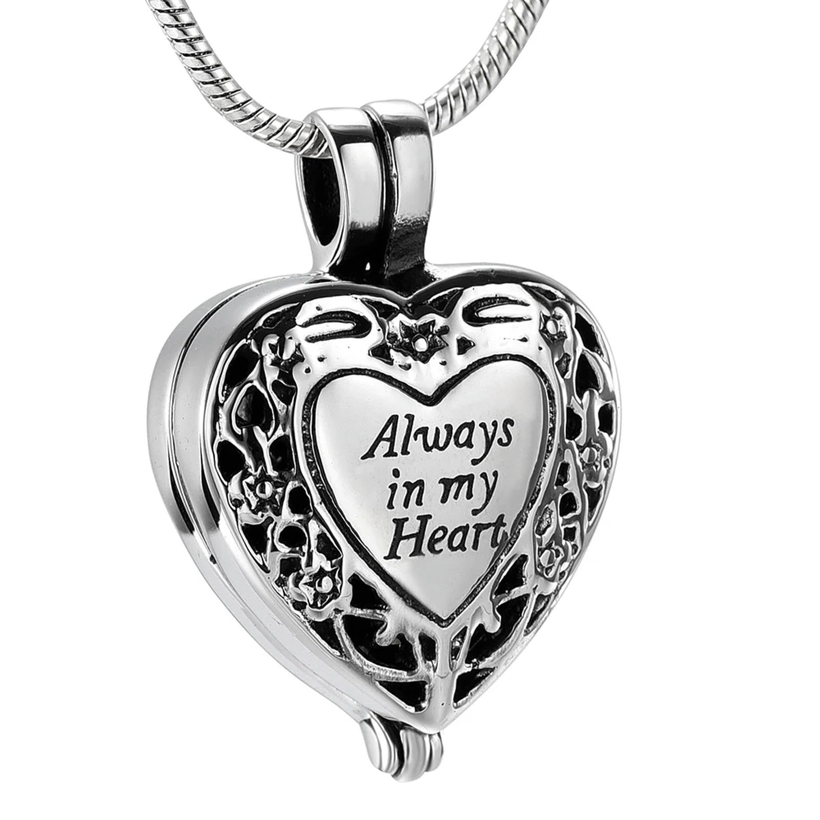 BIAIHQIE Cremation Jewelry Always in My Heart Memorial Urn Necklace for Ashes Perfume Locket Cremation Urns Keepsake Pendant