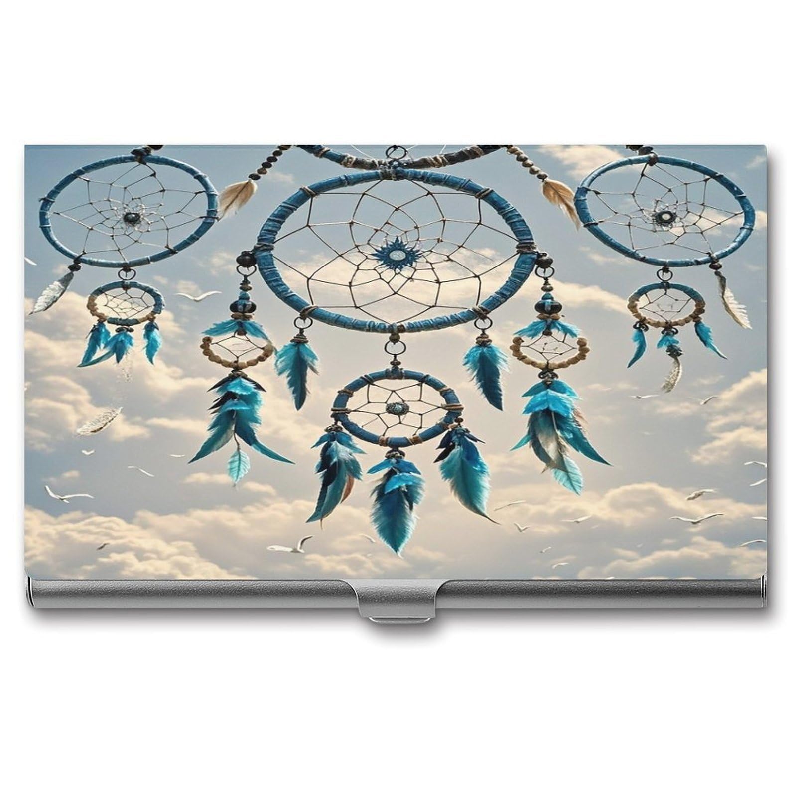 FekiLoot Native Dream Catcher Business Card Holder for Men Women Metal Slim Organizer Business Card Carrier Wallet Name Cards Holder Retro Slim Pocket Purse Small Portable Card Case