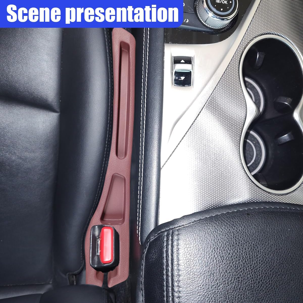 2PCS Car Seat Gap Filler Organizer, Car Center Console Side Plug with Storage Slot Prevent Falling, Multifunctional Vehicle Interior Phone Holder Accessories for Cars, Trucks, SUVs (Red)