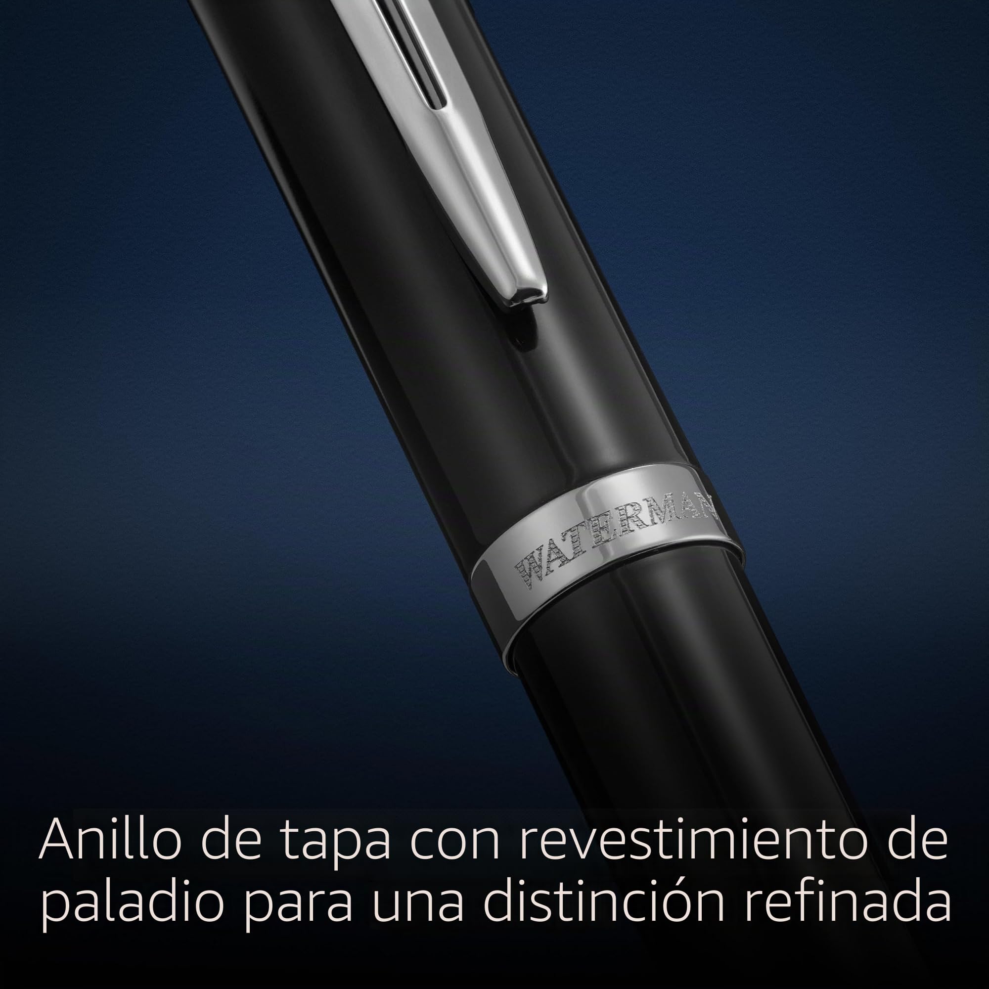 Waterman Impression Bolígrafo | Punta media con recarga de tinta azul | Laca negra con adornos chapados en paladio | Caja de regalo