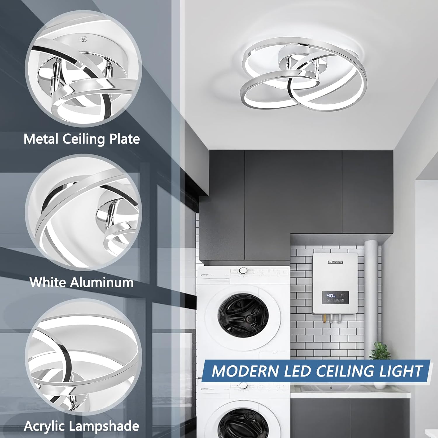 LED Ceiling Light Fixtures,36W Flush Mount Modern LED Ceiling Light,Cool White 6000K Close to Ceiling Lights for Hallway Bedroom Dining Room Kitchen Bathroom (Chrome, 6000K)