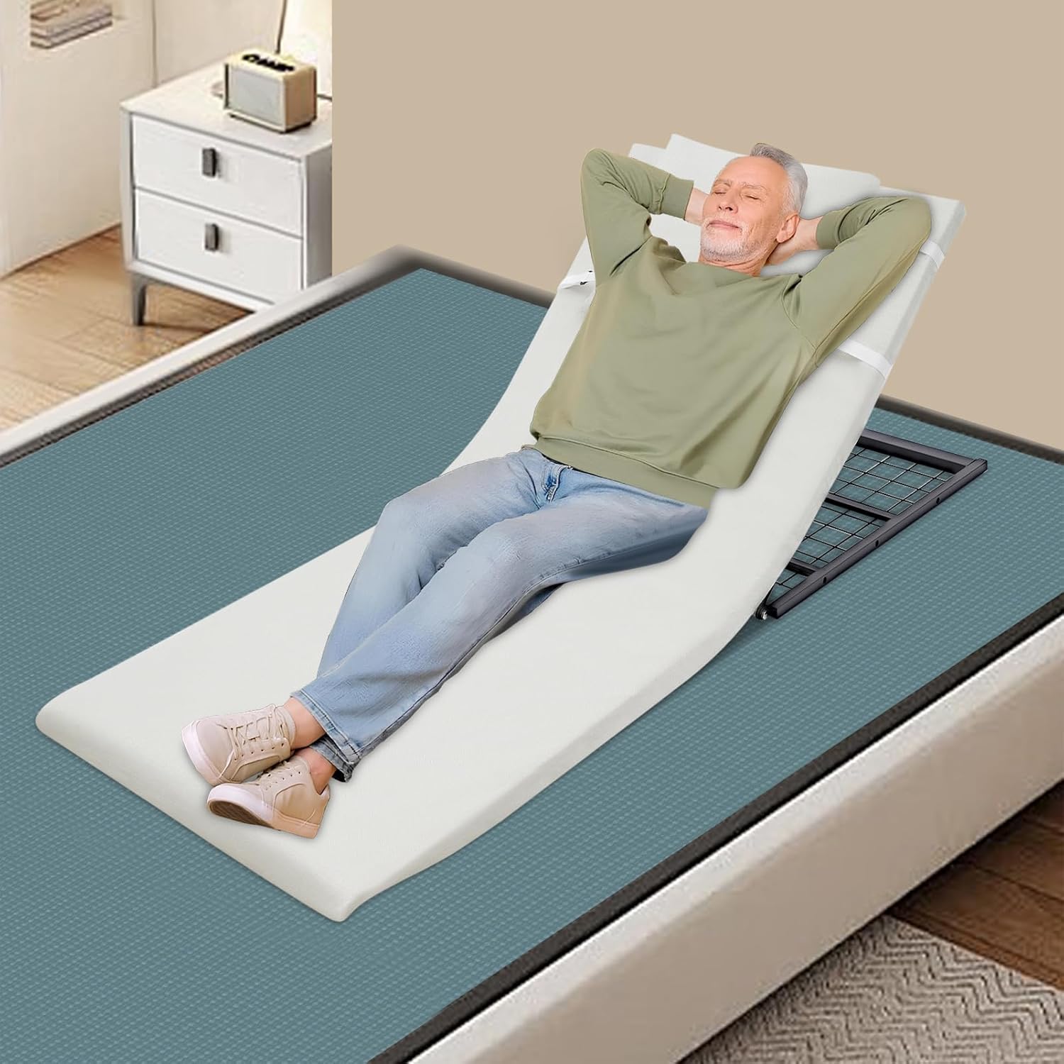 Electric Lifting Backrest for Bed, Adjustable Power Lifting Backrest for Elderly Patient Injured, Assist Elderly to Get Out of Bed Easily, Sit-up Back Rest Chair for Neck Lumbar Back Support (Beige)