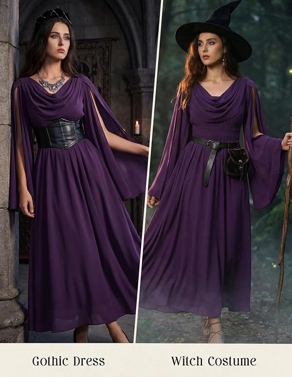 Women Renaissance Dress Split Bell Sleeve Medieval Dress Dark Purple 14 by Scarlet Darkness - Used condition - Image 4