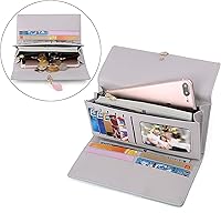 Vista 28 de UTO - Cartera pequeña RFID de piel sintética con dije de hoja, cierre de cremallera y tarjetero.