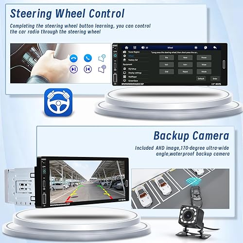 Miniatura 5 de Estéreo de coche de un solo DIN con Carplay Tipo-C y puerto USB Android Auto, pantalla táctil HD de 6.9 pulgadas, audio remoto para automóvil con