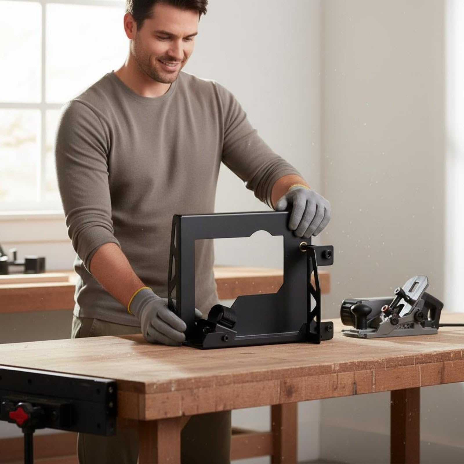 Sharplace Soporte para Montaje de Cepillo Manual con Estructura Resistente Base Nivelada Facilidad para el Deslizamiento de Piezas y Adaptador de Taller