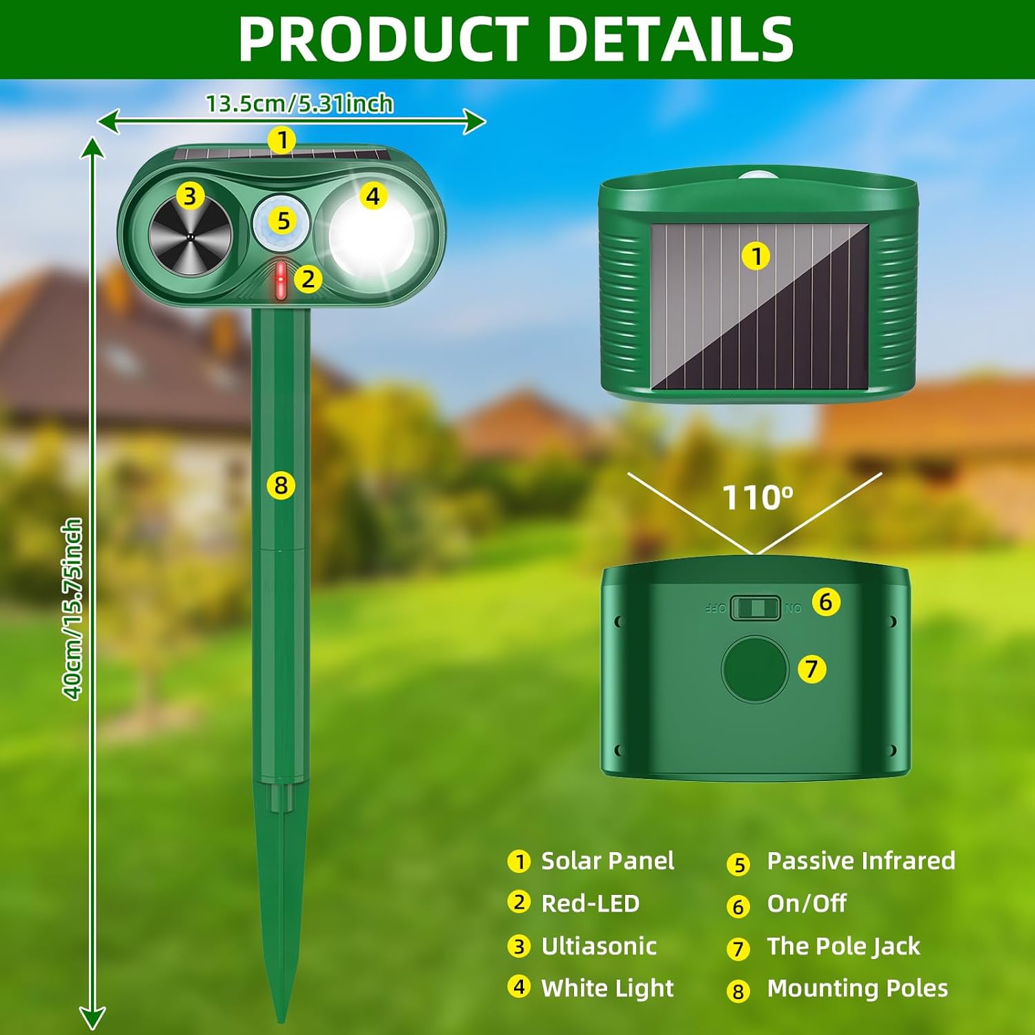 2026 Solar Animal Repellent Ultrasonic Outdoor Cat Repellent Solar Animal Repeller with Motion Sensor&LED Flashlight Deer Repellent Devices Repels All Animal Repellent Outdoor,Protect Plants