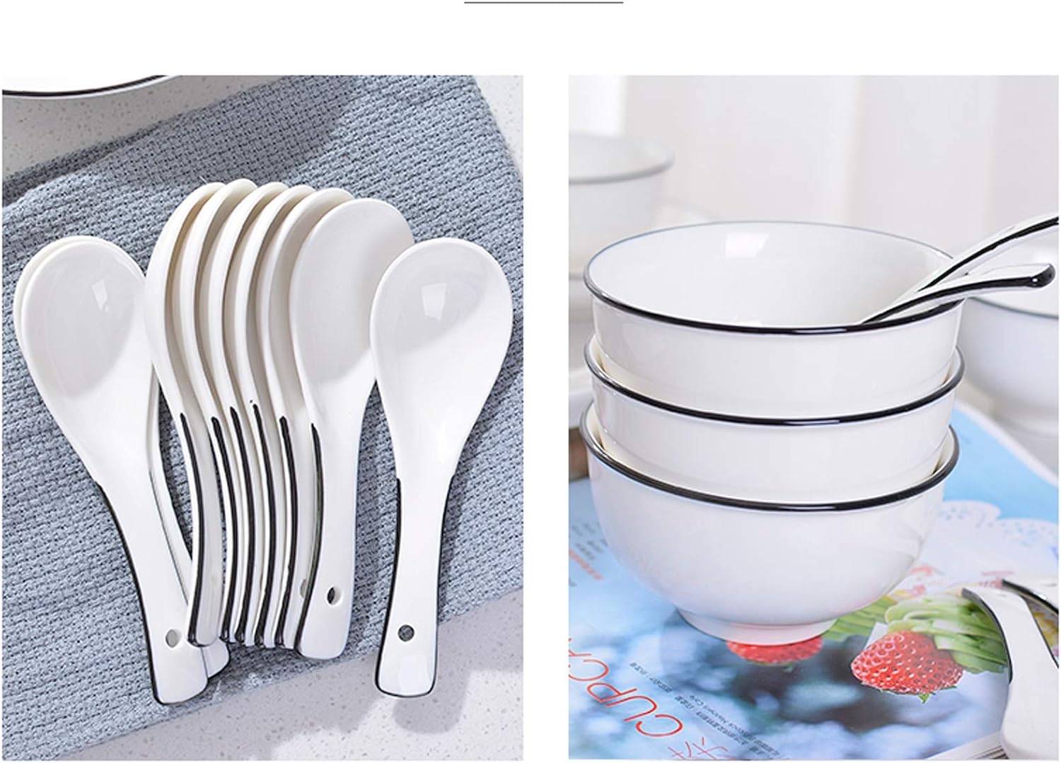 Coffee Tea Desserts Ceramic Spoon Soup Spoon Ceramic,Soup Spoons Household Ceramic Small Soup Spoon Spoon 10 Small Nordic Black Line Soup Spoons