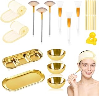 28 suministros faciales dorados, 3 tazones de...