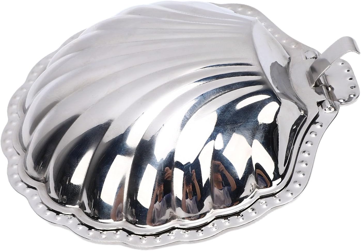 Shell Jewelry Dish Tray, Decorative Trinket Tray for Earrings & Rings, Silver Stainless Steel Appetizer Plate & Serving Dish for Nuts, Desserts, Home Party Decor