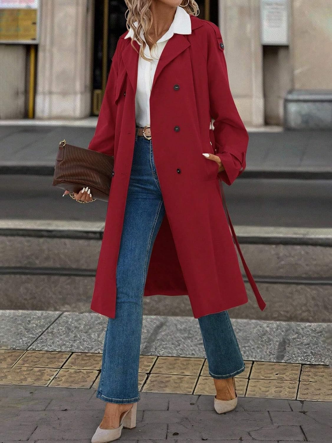 Raglan Sleeve Long Sleeve Fleece Lined Long Trench Coat Fall Winter Women's Fall Winter Lapel Fashion Trench Coat