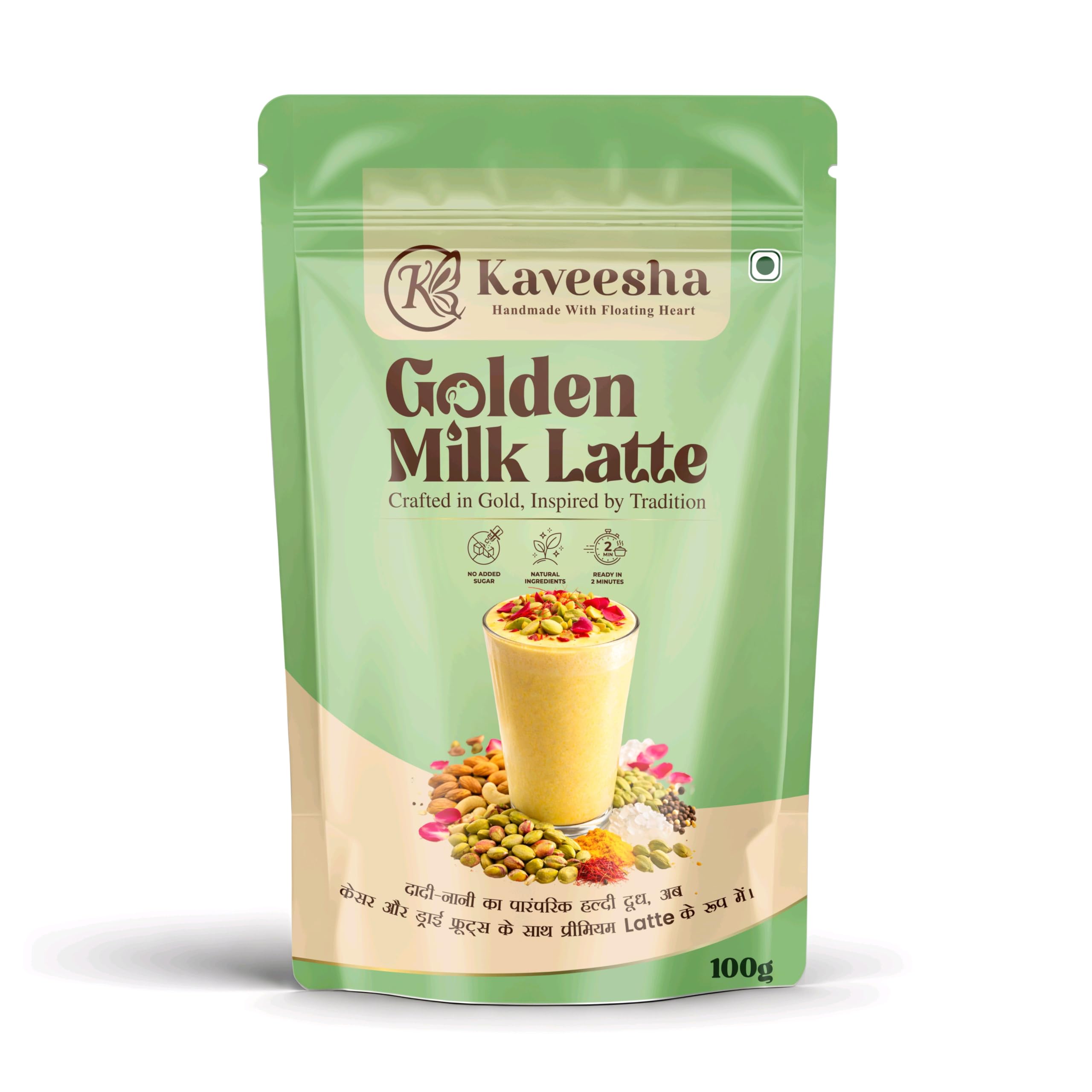 Kaveesha Golden Milk Latte Mix with Turmeric Saffron and Dry Fruits, 100g | Natural Ingredients, Ready in 2 Minutes, Turmeric and Spices, Almonds, Cashews, Pista-image-23