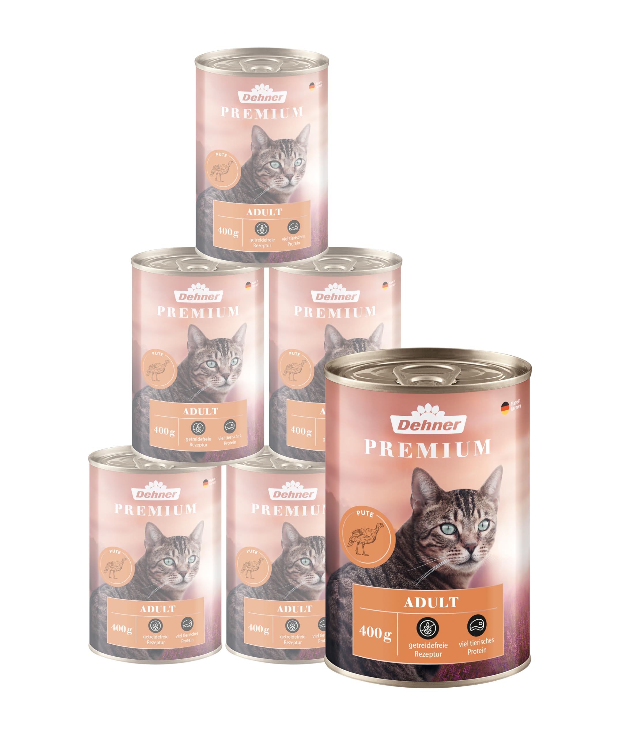 Dehner Premium Katzenfutter, Nassfutter getreidefrei, fr ausgewachsene  Katzen, Pute, 6 x 400 g Dose (2.4 kg) : Amazon.de: Haustier