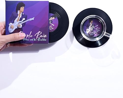 Mini posavasos de disco de vinilo Juego de 2 posavasos de música geniales con decoraciones de cubierta de álbum diseñadas Regalo de inauguración