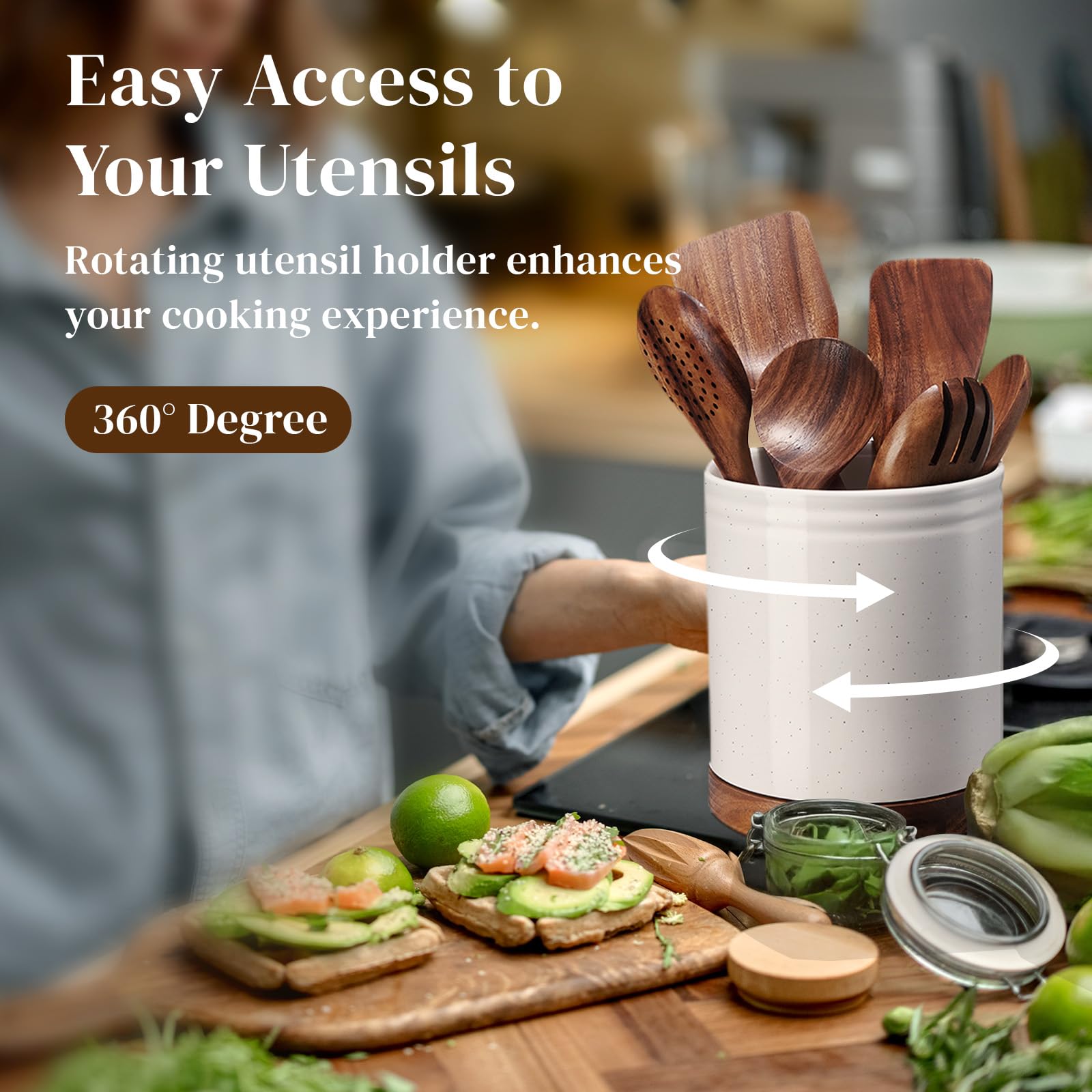 DOWAN Utensil Holder, 360° Rotating Large Cooking Utensil Crock - Image 4