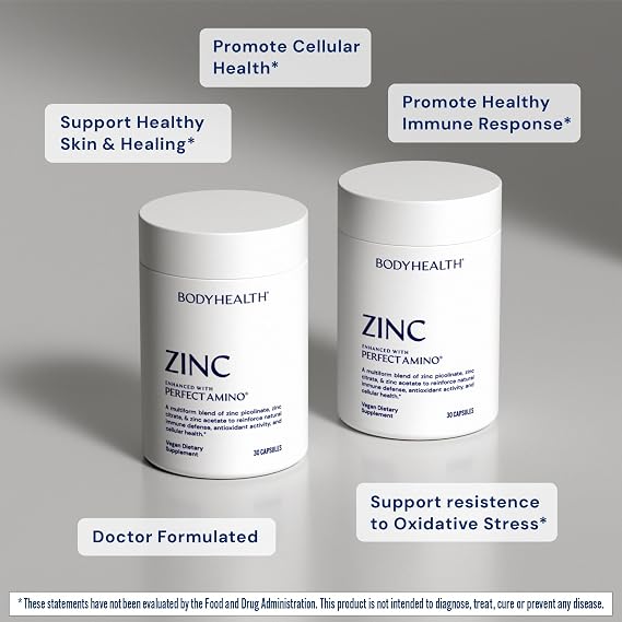 BodyHealth Zinc 30mg - Supplement for Growth & Development, Antioxidant Activity - Natural Immune Defense & Cellular Health - 30 Capsules