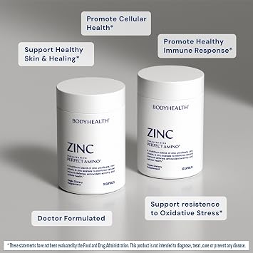 BodyHealth Zinc 30mg - Supplement for Growth & Development, Antioxidant Activity - Natural Immune Defense & Cellular Health - 30 Capsules