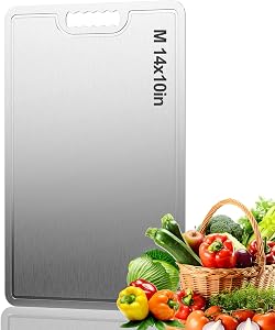 Titanium Cutting Board,100% Pure Titanium Cutting Boards for Kitchen, 2025 New Double Sided Food-Grade Chopping Board for Cutting Meat Vegetable Fruit-Medium(14x10in)