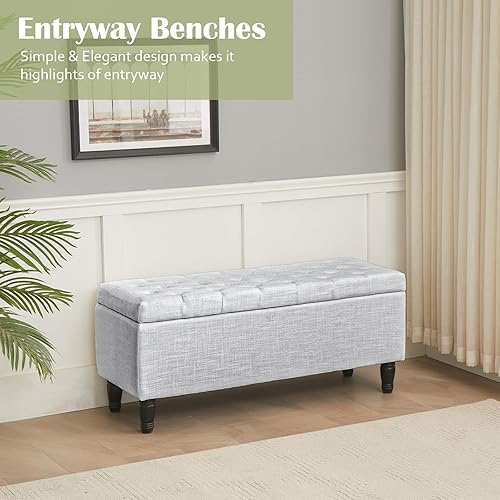 Miniatura 4 de Merdoo Banco otomano de almacenamiento con 2 reposapiés otomanos, banco de almacenamiento de lino en el extremo de la cama, banco de dormitorio