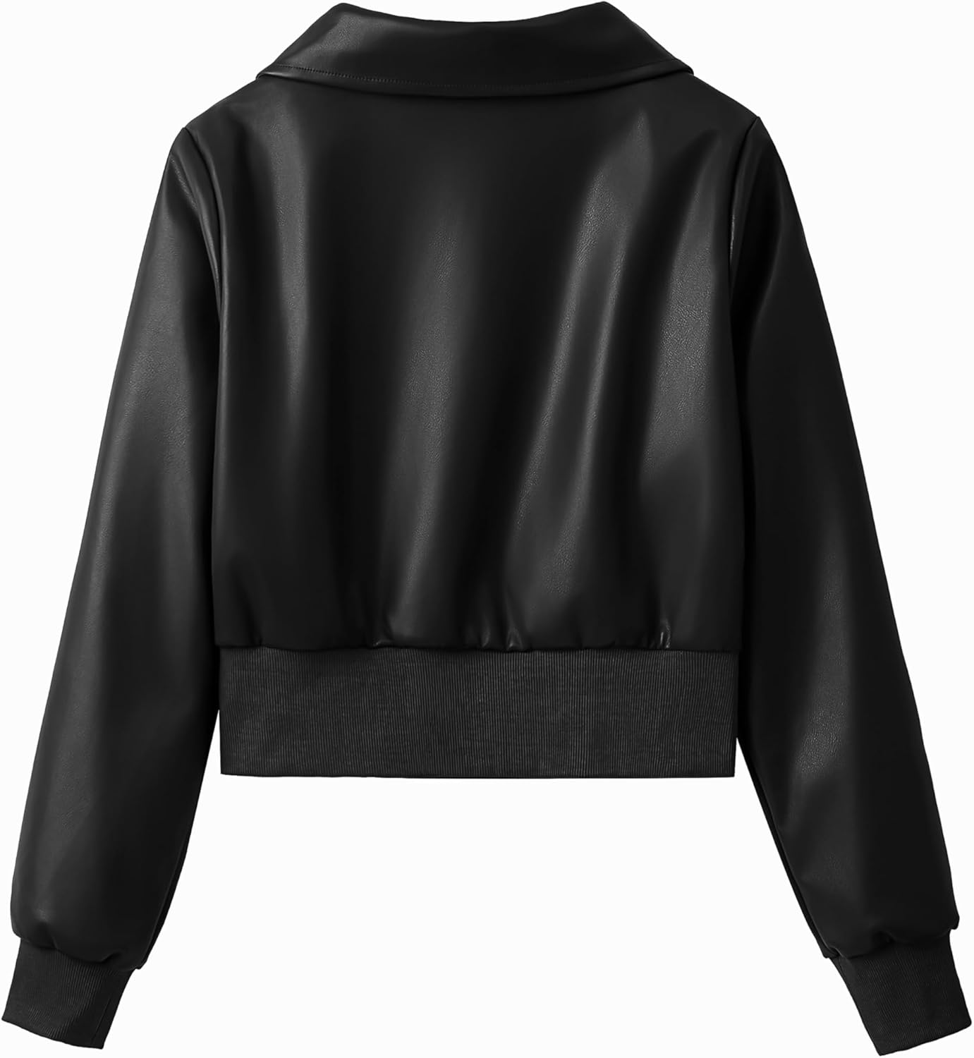 Women's Fitted Short Slightly Stretch Faux Leather Zip Up Moto Biker Bomber Jackets with Cotton Ribbed - Image 5