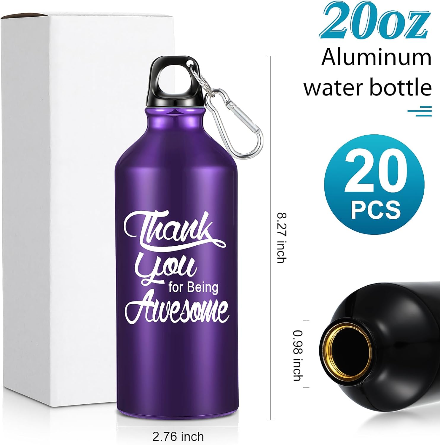 Tanlade 20 Pcs Employee Appreciation Gifts for Social Worker 20oz Aluminum Water Bottle Bulk Thank You Being Awesome Leakproof Water Tumbler with Twist Lid and Buckle for Coworker Teacher(Multicolor)