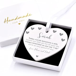 Beecreative Personalised Daughter On Your Wedding Day Gift - Gift From Parents Of The Bride - Ceramic Heart Or Circle With Gift Box