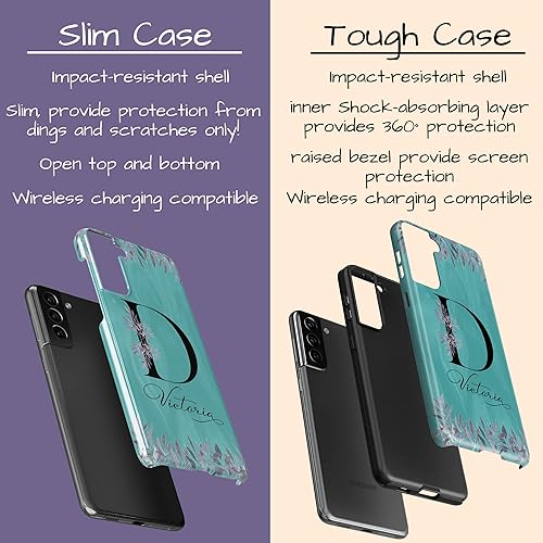 Miniatura 3 de Funda con inicial de monograma verde azulado, diseño floral con nombre, diseñada para Samsung Galaxy S24 Plus, S23 Ultra, S22, S21, S20, S10, S10e,