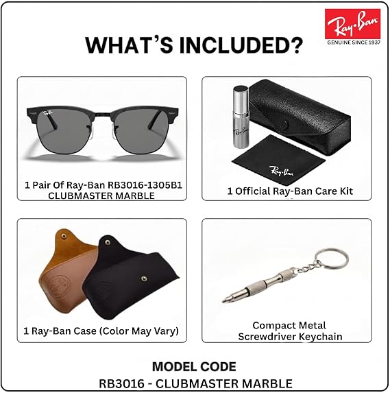 Ray-Ban RB3016 CLUBMASTER MARBLE Sunglasses with Official Eyewear Kit