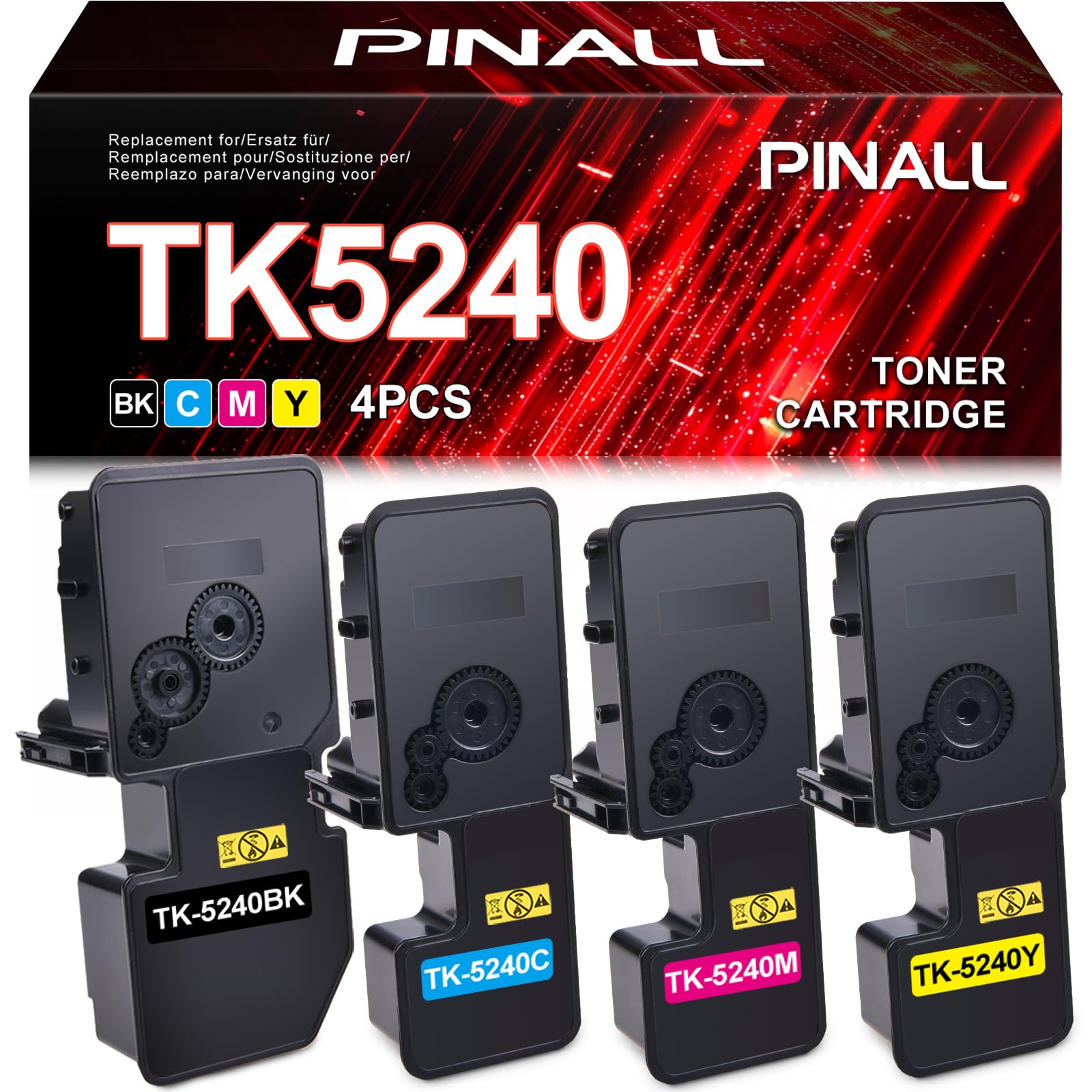 PINALL TK-5240 Toner Kompatibel für Kyocera Ecosys M5526cdw M5526cdn für TK-5240K TK5240 TK5240K TK-5240c für Kyocera Ecosys P5026cdn P5026cdw Toner (Schwarz Magenta Cyan Gelb,4er-Pack)