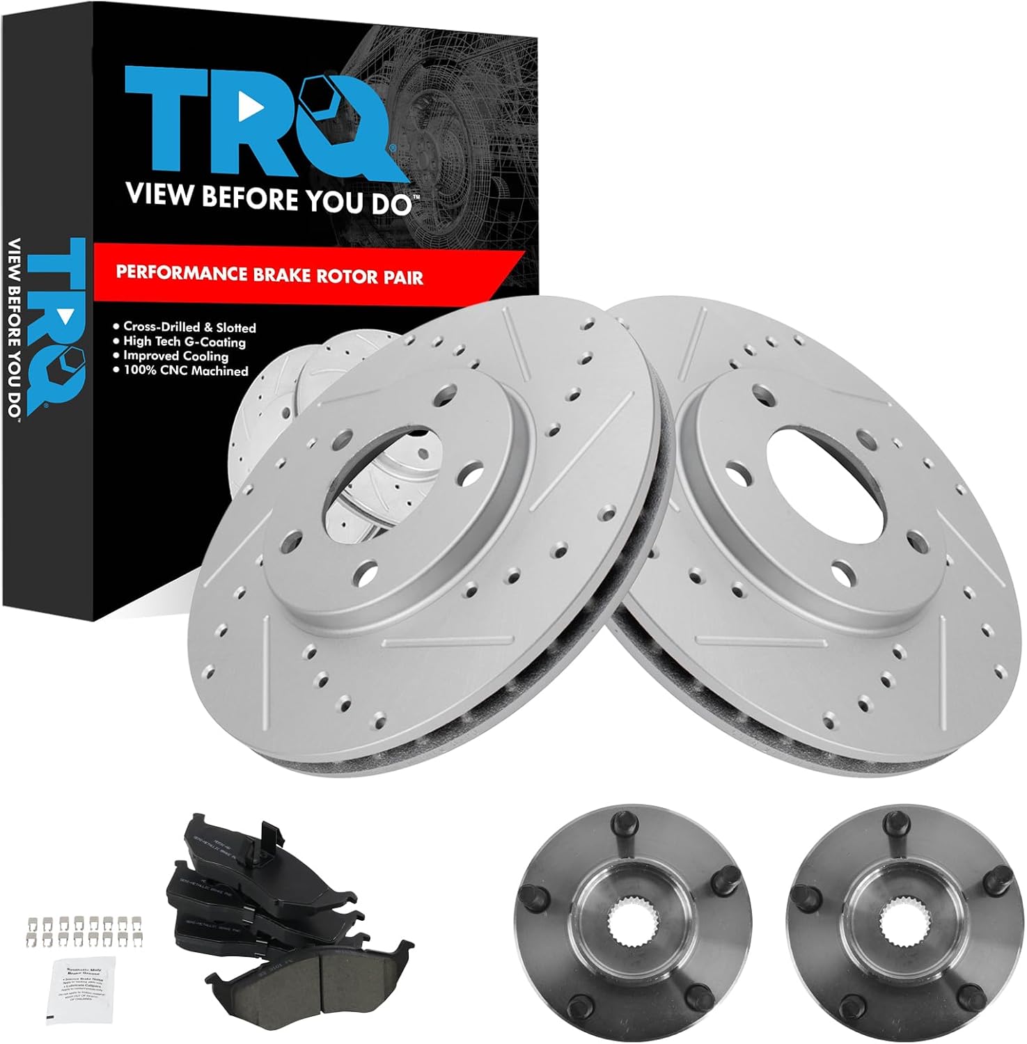 TRQ Front Brake Pad & Rotor Kit Compatible with 96-00 Chrysler Dodge Plymouth
