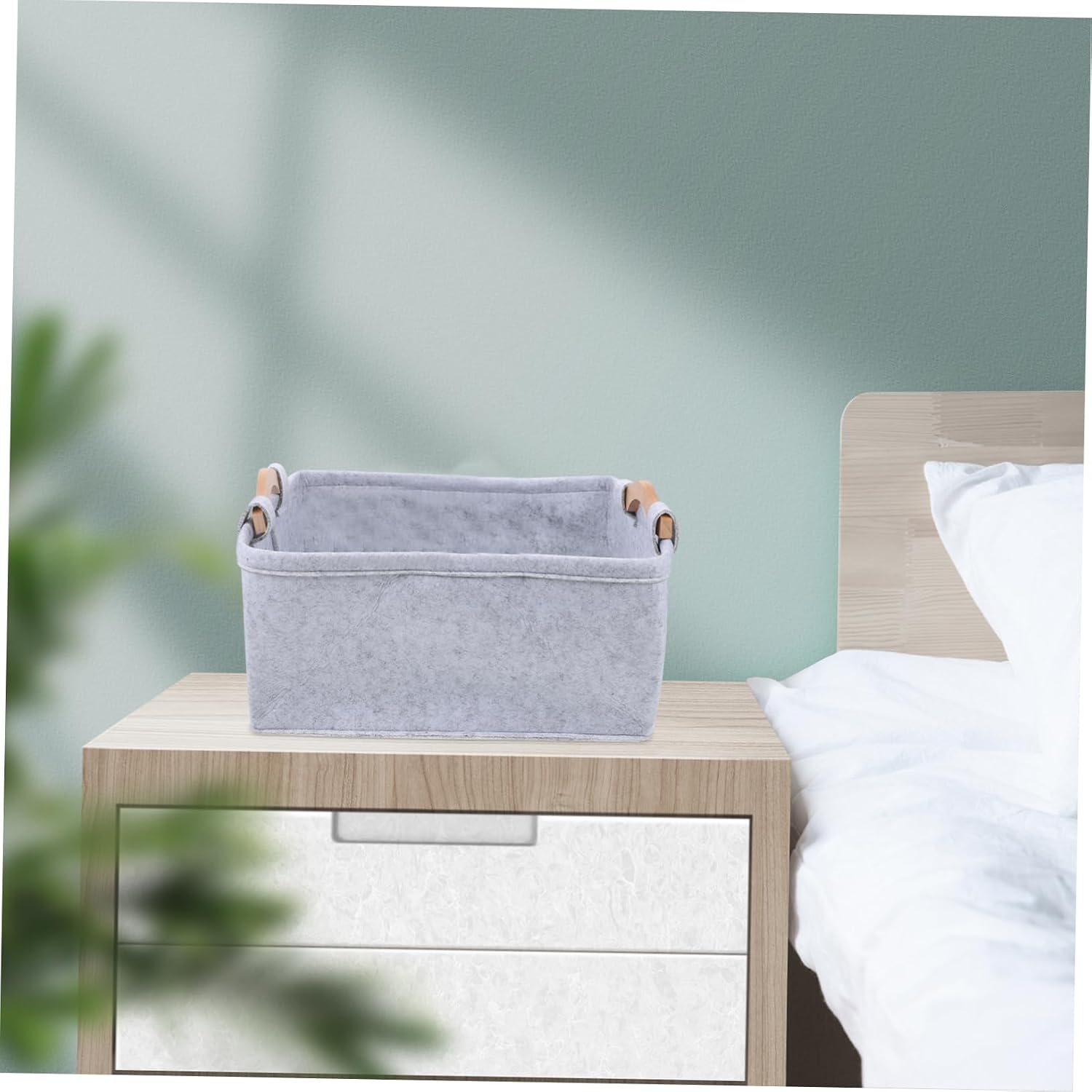 Ciieeo Felt Storage Basket with Wood Handle for Phone Magazines
