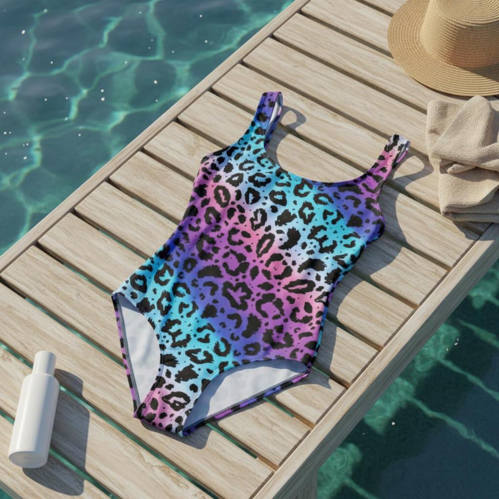 SNAPPSY Feline Print Single-Piece Swimsuit Alluring Exotic Print Monokini Gradient Color Bodysuit Flattering U-Neck Single-Piece, XL, Xg202-1010-picture-27