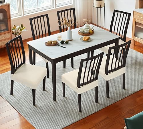 Miniatura 2 de Fuloon Fundas elásticas de jacquard para sillas de comedor, 6 fundas de asiento de silla, lavables, fundas para sillas de comedor (chocolate, 6)