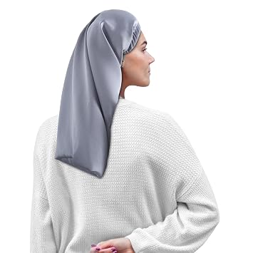 ALASKA BEAR Natural Silk Lined Sleep Cap Hair Bonnet Slouchy Beanie Head Wrap Scarf Hat for Curly Dry Hair/Medium Length/Semi Thick Hair, Versatile & AdjustableSilver