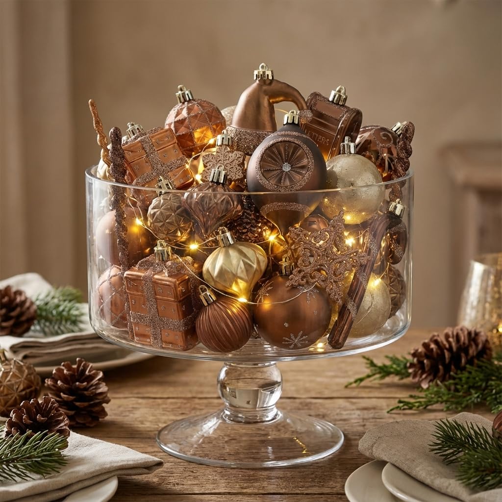 Valery Madelyn Weihnachtsbaumschmuck-Set, 100 Karat Bronze, Kupfer, Braun und Gold, bruchsicher, Weihnachtsbaumschmuck, Luxus-hängende Kugel-Ornamente für Weihnachten, Urlaub, Party-Dekoration