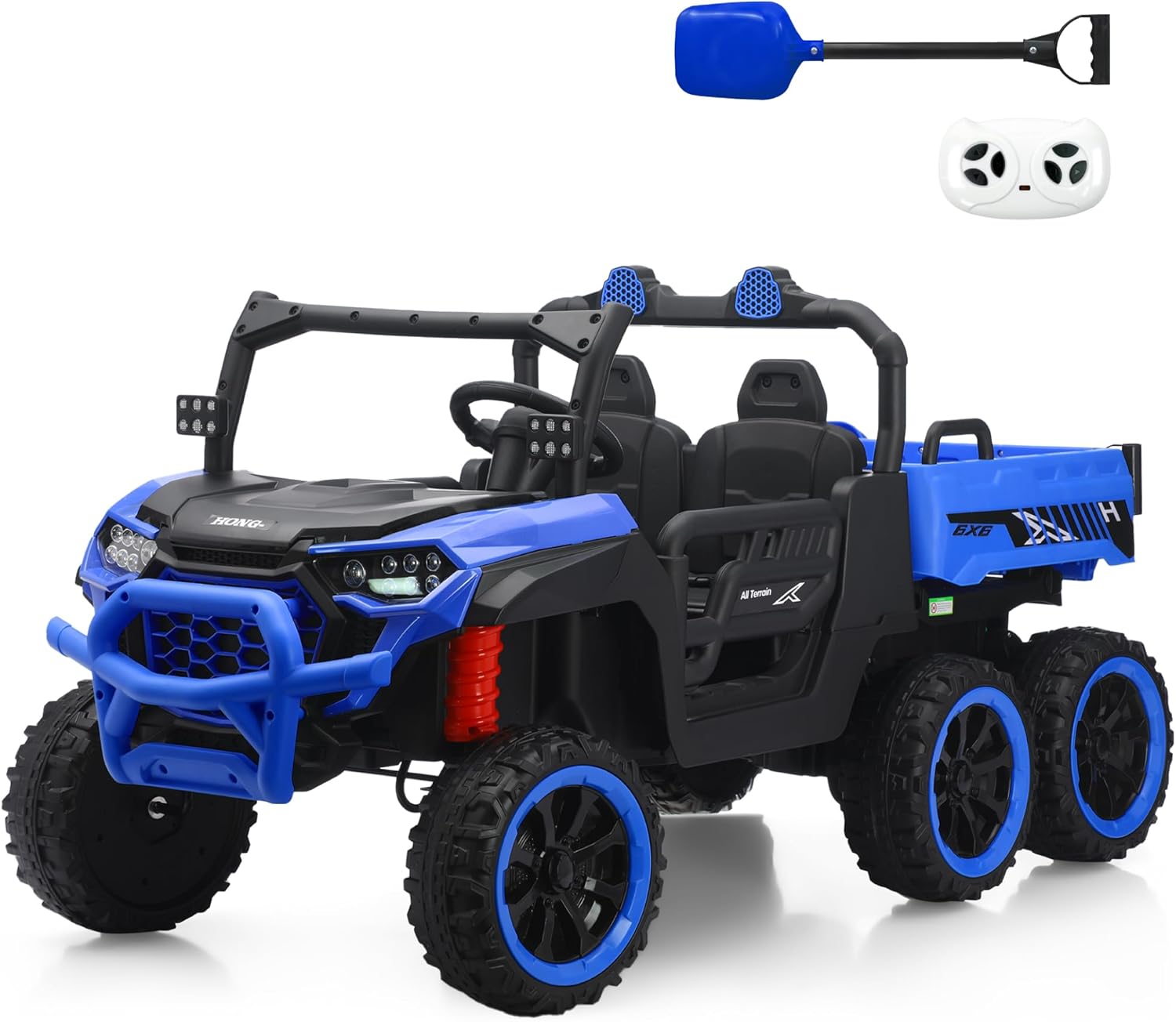 24V 2 Seater Kids Ride On Dump Truck with Remote Control, Electric Dump Bed & 6×6 Wheels, UTV with Music Player and Shovel, Gift for Boys Girls 3-8 Years (Pink, Upgrade)