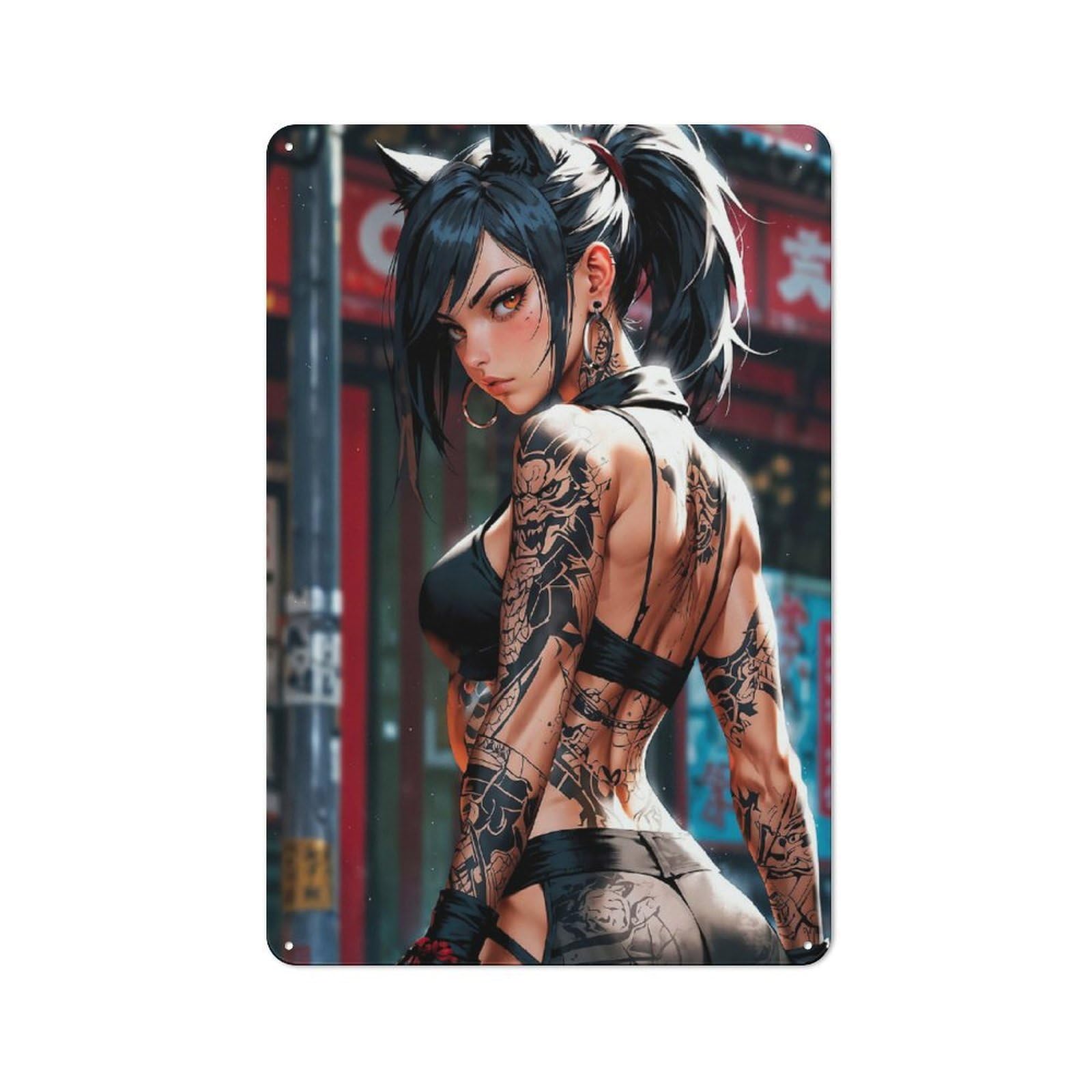 Anime Girl Metal Wall Plaque, Clean Printed Wall Decor for Party Wall, Porch Or Living Room, 30x20cm