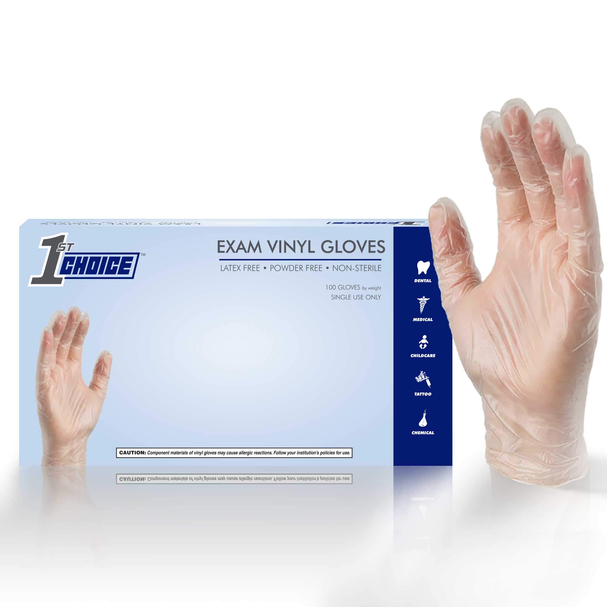 1st Choice Clear Vinyl Disposable Exam Gloves, 3 Mil, Latex & Powder-Free, Food-Safe, Smooth, Non-Sterile, Small, Box of 100
