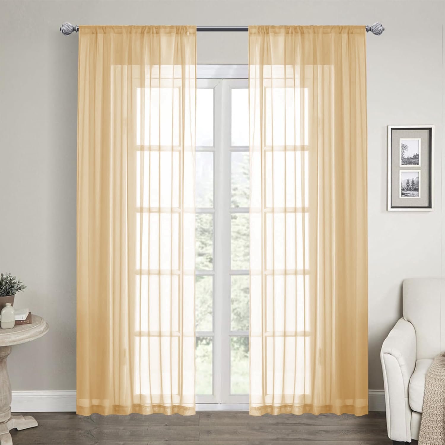 Amazon.com: LOYOLADY Vanilla Sheer Curtains 84 inches Long 2 Panels Set ...