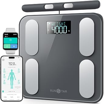 RunStar 12-inch Smart Body Fat Scale with Handle, 8-Electrode Digital Bathroom Sale for Body Weight, BMI, Muscle Mass 50 Body Composition with Color LCD Display