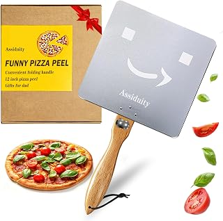 Pizza Peel, 12 Inch Aluminum Pizza Paddle,Foldable Wooden Handle, More efficient than wooden pizza shovels and won't crack，Pizza Oven Accessories Gifts for Men Dad