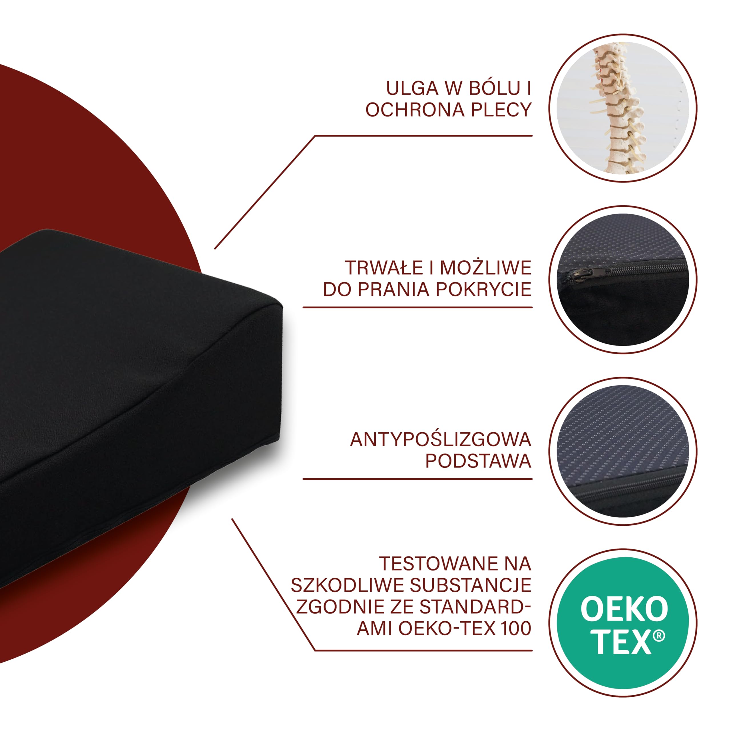 PrimoLiving Ortopedyczna poduszka do siedzenia z pianki zapamiętującej kształt - stałe siedzisko podwyższające - ergonomiczna pomoc w staniu 40x40x8/13 cm
