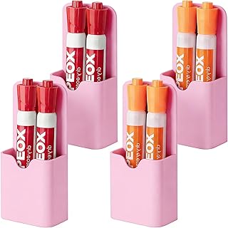 BEYGORM 4 Pack Magnetic Marker Holder for Whiteboard, Upgraded 1.5 mm Magnet Pen Cup Organizer for Dry Erase Markers, Pencils, Ideal for Classroom, Office, Refrigerator, and Locker (Pink)