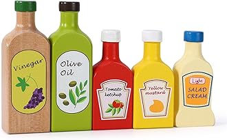 SOKA Wooden Pretend Play Kitchen Food Sauces & Oils Condiments Set Developmental Montessori Activity Toy Playset for Kids Toddlers Children Boy Girl Ages 2 year old +