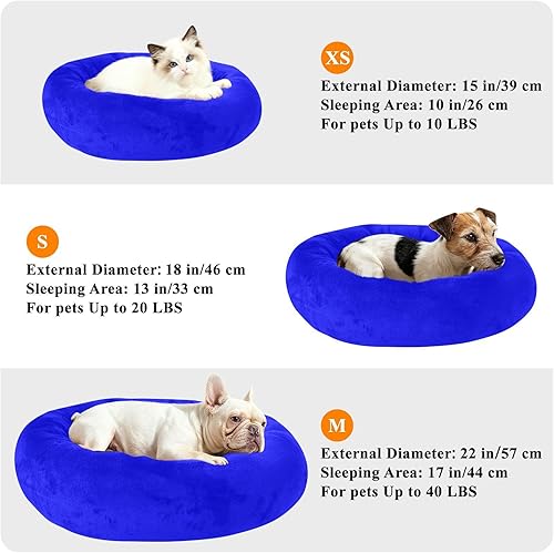 Miniatura 7 de Blue Solid Color Pure Plain Donut Cuddler Pet Dog Beds fluffier Dog & Cat Cushion for Extra Small Size Pets Sleeping Camas para mascotas Grandes