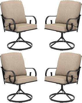 MELLCOM Outdoor Swivel Rocker Patio Chairs with Khaki Cushions, Set of 4 | Gentle Rocking, Metal Frame, Ideal for Outside, Backyard, Porch, Poolside, Garden