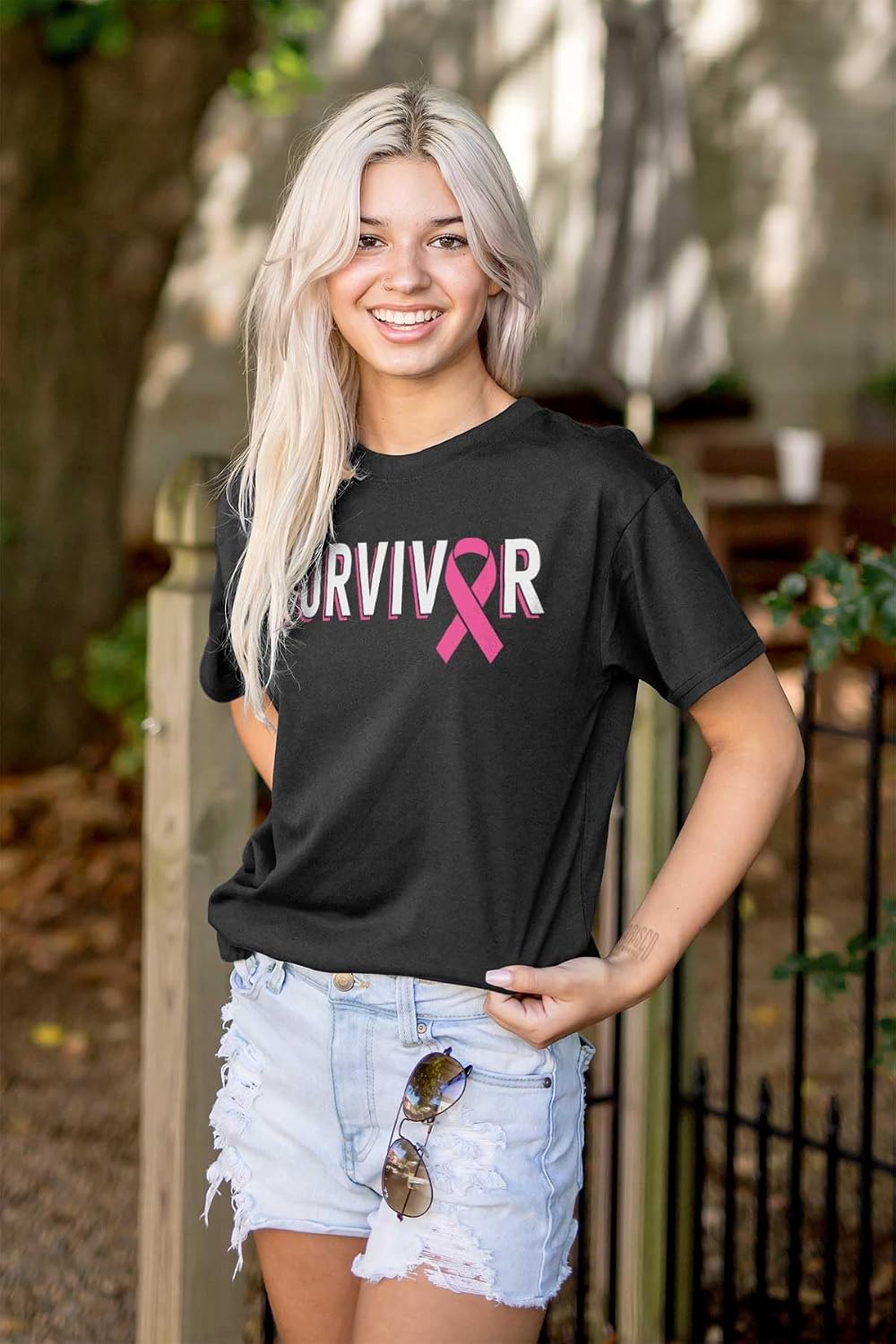 Breast Cancer Survivor Pink Ribbon Womens Graphic T Shirt Tees