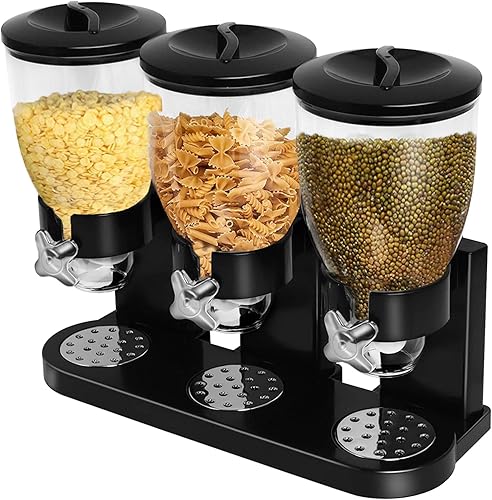 Dispensador de cereales para encimera, dispensador de cereales de gran capacidad para despensa, dispensador triple de alimentos secos, dispensador