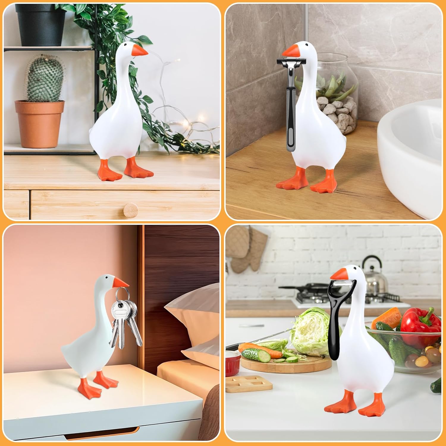 Vaveren 2PCS Goose Key Holders, Resin Goose Statue for Key Hanger, Duck Tool Figurines, Funny Keychain Hanging Rack Bedroom Decor for Home Office Table Decor, Housewarming Gifts