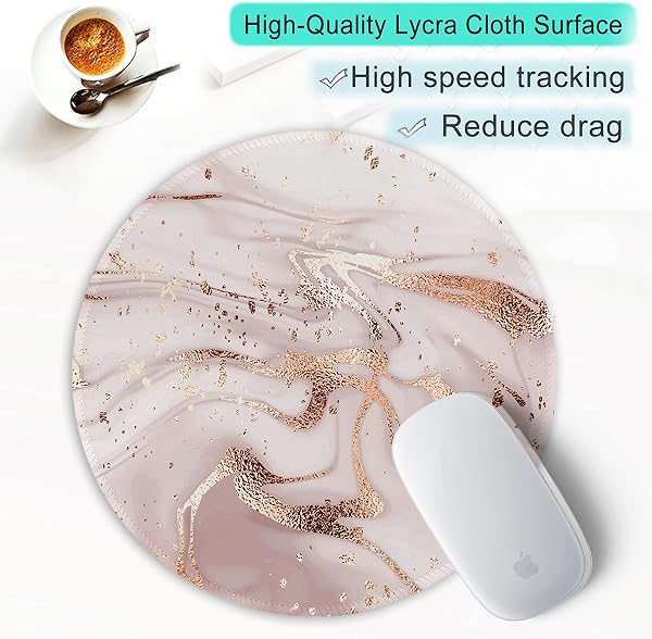 ITNRSIIET Mouse Pad with Stitched Edge, Premium Mouse Pad, Textured Waterproof Non-Slip Rubber Base for Wired or Wireless Gaming Mouse, Rose Gold Marble - 5